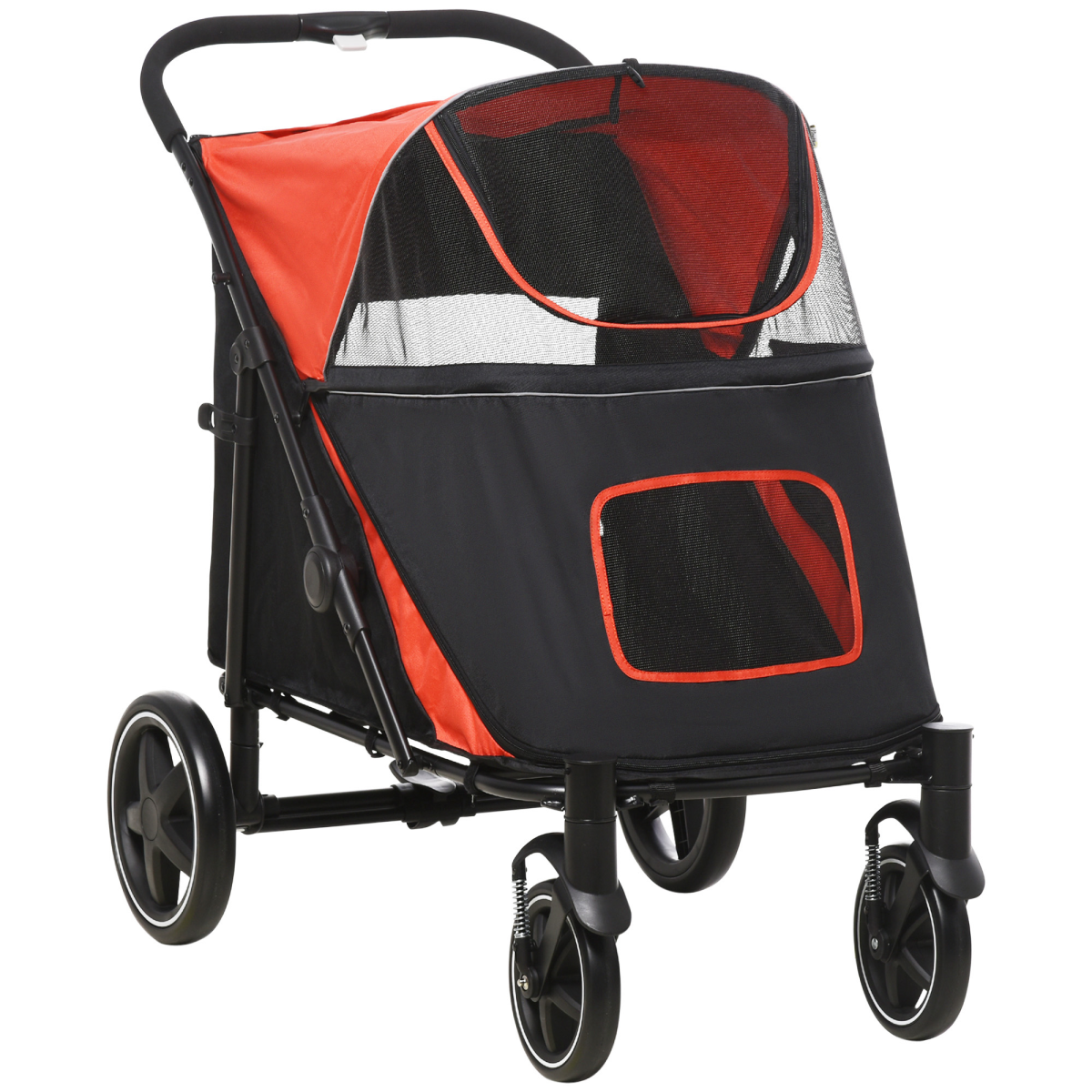 PawHut Foldable Dog Carriage with Universal Wheels and Shock Absorber - Red