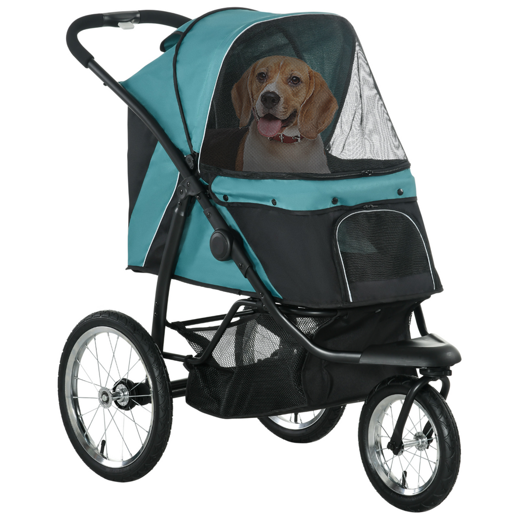 PawHut 3-Wheel Pet Stroller - Foldable, Green, for Small & Medium Dogs