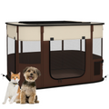 PawHut Portable Pet Pen for Small Animals - Brown, Foldable & Ventilated