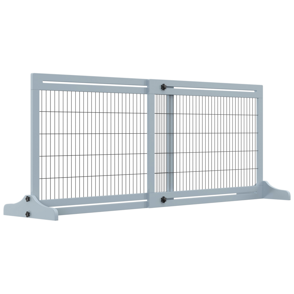 Pawhut Adjustable Freestanding Wooden Pet Gate for Doorways - Grey