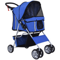4-Wheel Pet Stroller for Small Dogs & Cats - Foldable, Leash Inside, Mesh Windows
