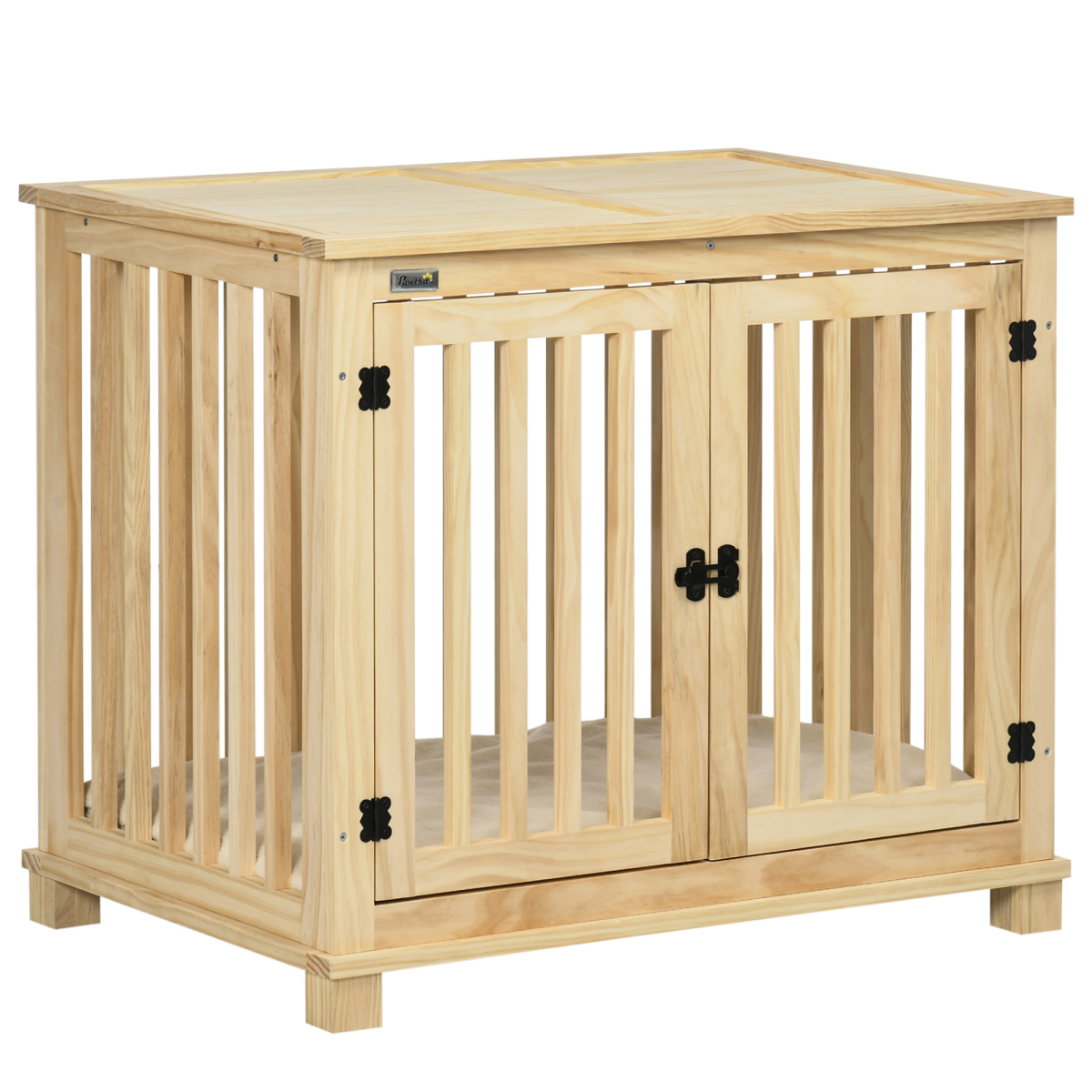 Wooden Dog Crate Furniture with Double Doors and Cushioned Pad - For Medium Dogs