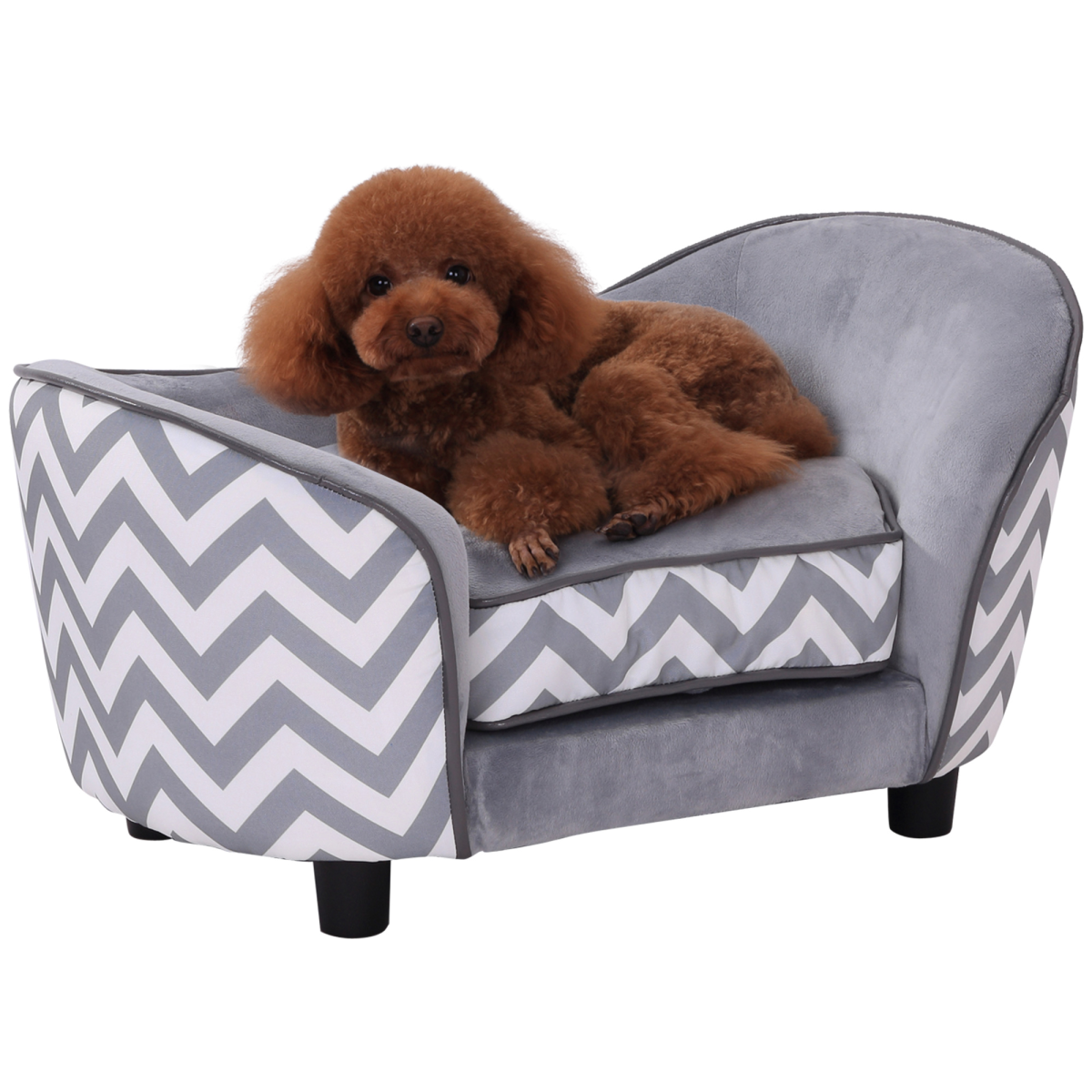 PawHut XS Dog Sofa with Removable Cushion - Grey Plush Bed