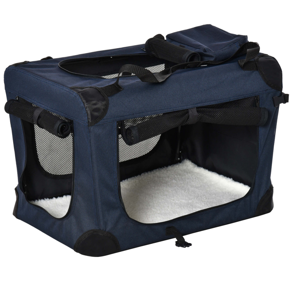 60cm Folding Pet Carrier with Cushion, Ventilated, Multi-Entry, Storage