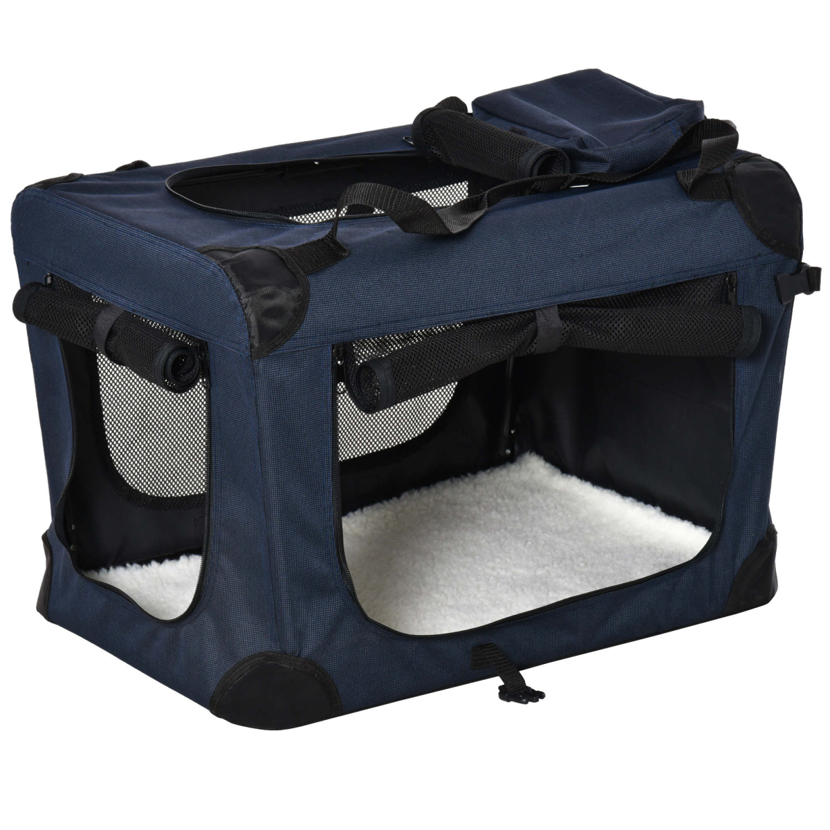 60cm Folding Pet Carrier with Cushion, Ventilated, Multi-Entry, Storage