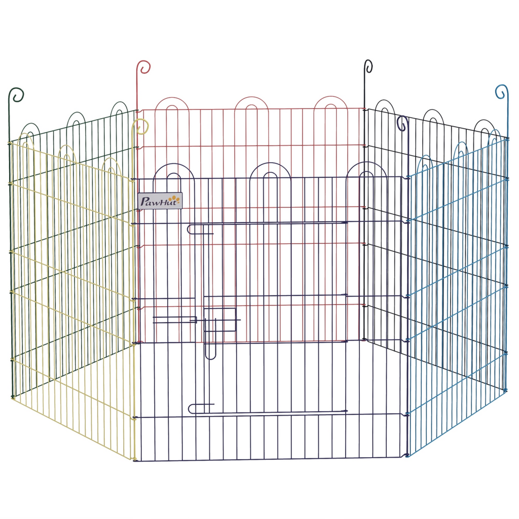 PawHut 6-Panel Pet Playpen with Door - Hexagon/Square Config, Multicolor