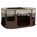 PawHut Portable Pet Pen for Small Animals - Foldable, 114x89x59 cm, Brown