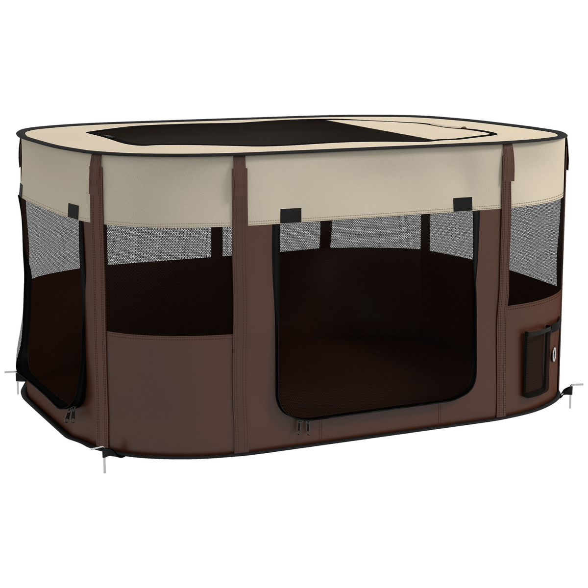 PawHut Portable Pet Pen for Small Animals - Foldable, 114x89x59 cm, Brown