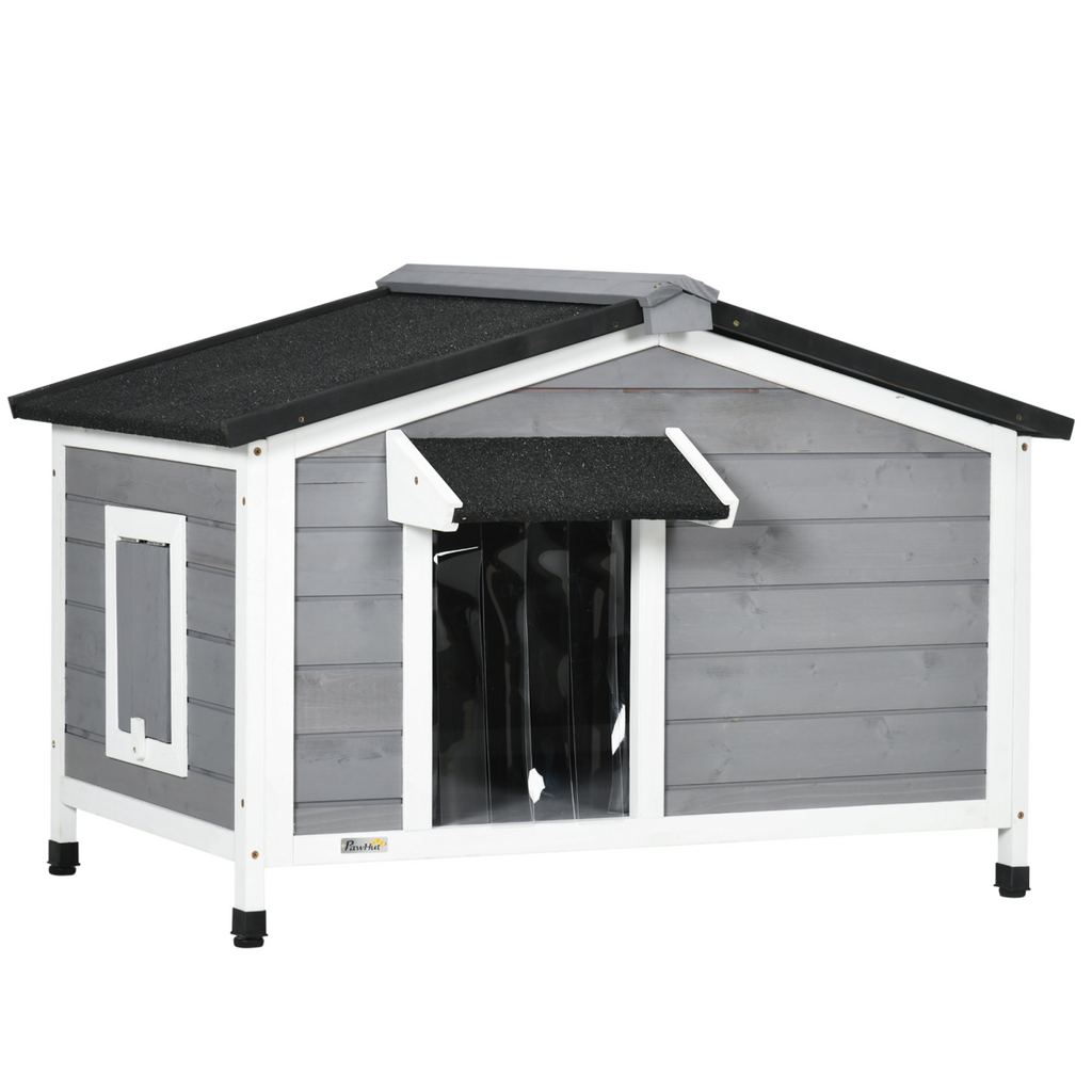PawHut Outdoor Wooden Dog Kennel - 97L x 72W x 65H cm, Grey