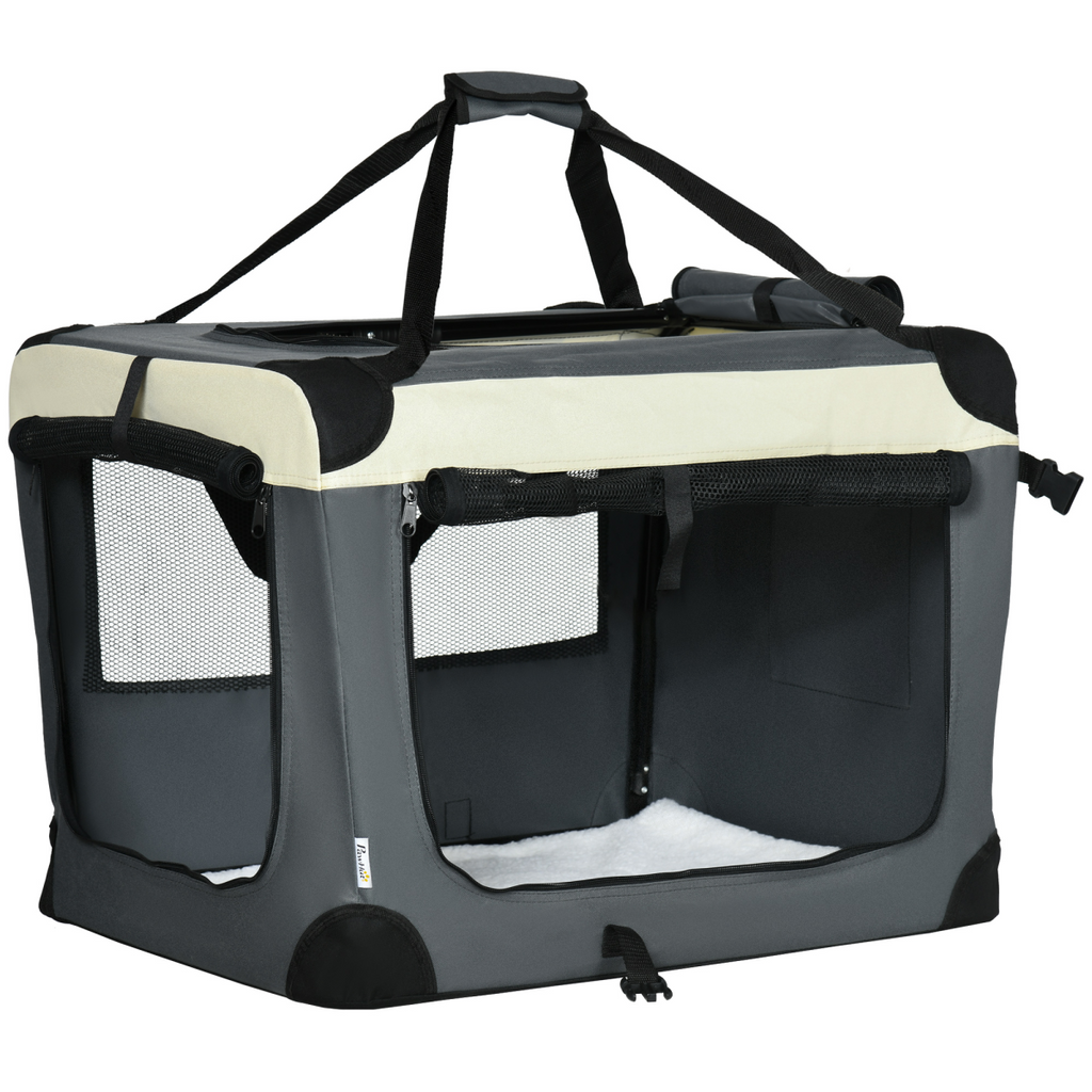 70cm Foldable Pet Carrier with Cushion - Cozy Grey for Small Dogs & Cats