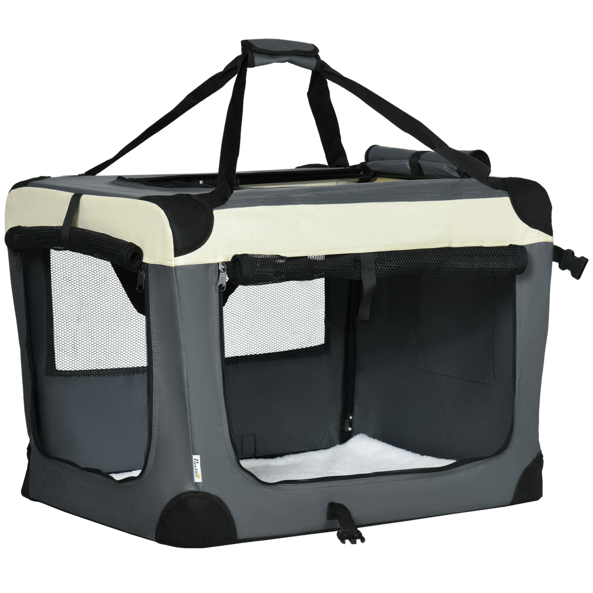70cm Foldable Pet Carrier with Cushion - Cozy Grey for Small Dogs & Cats