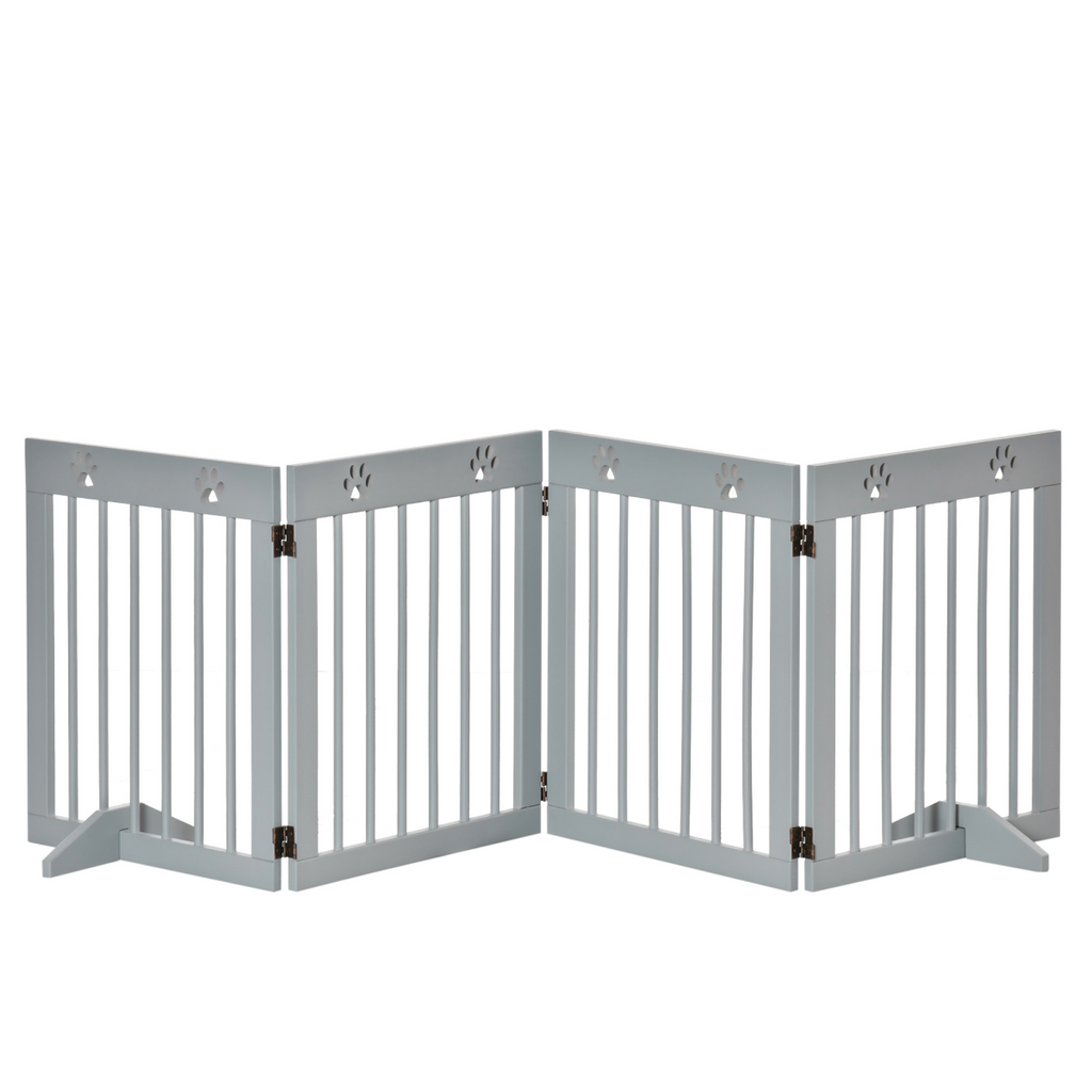 Solid Pine 4-Panel Folding Pet Gate with Stable Feet