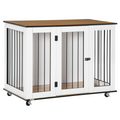 Lockable-Door Dog Crate End Table for Large Dogs - White Pawhut