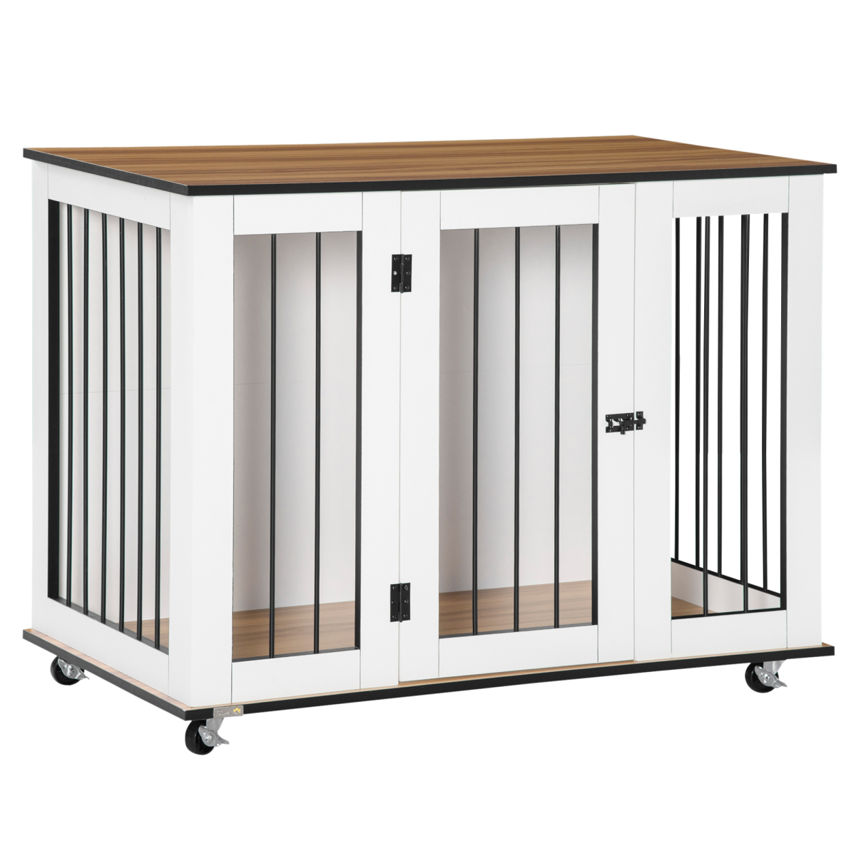 Lockable-Door Dog Crate End Table for Large Dogs - White Pawhut