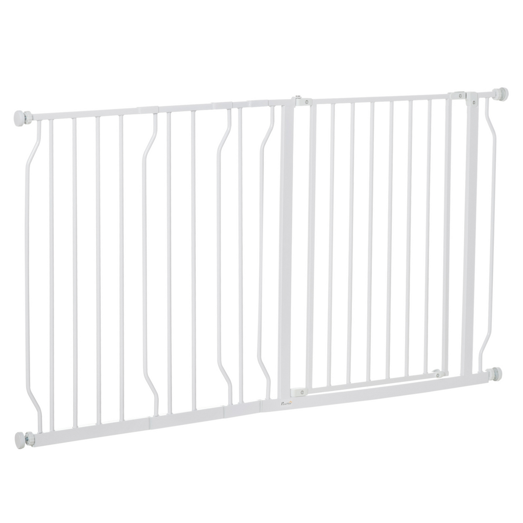 White Adjustable Pet Safety Gate - Metal Dog Barrier for Doorways