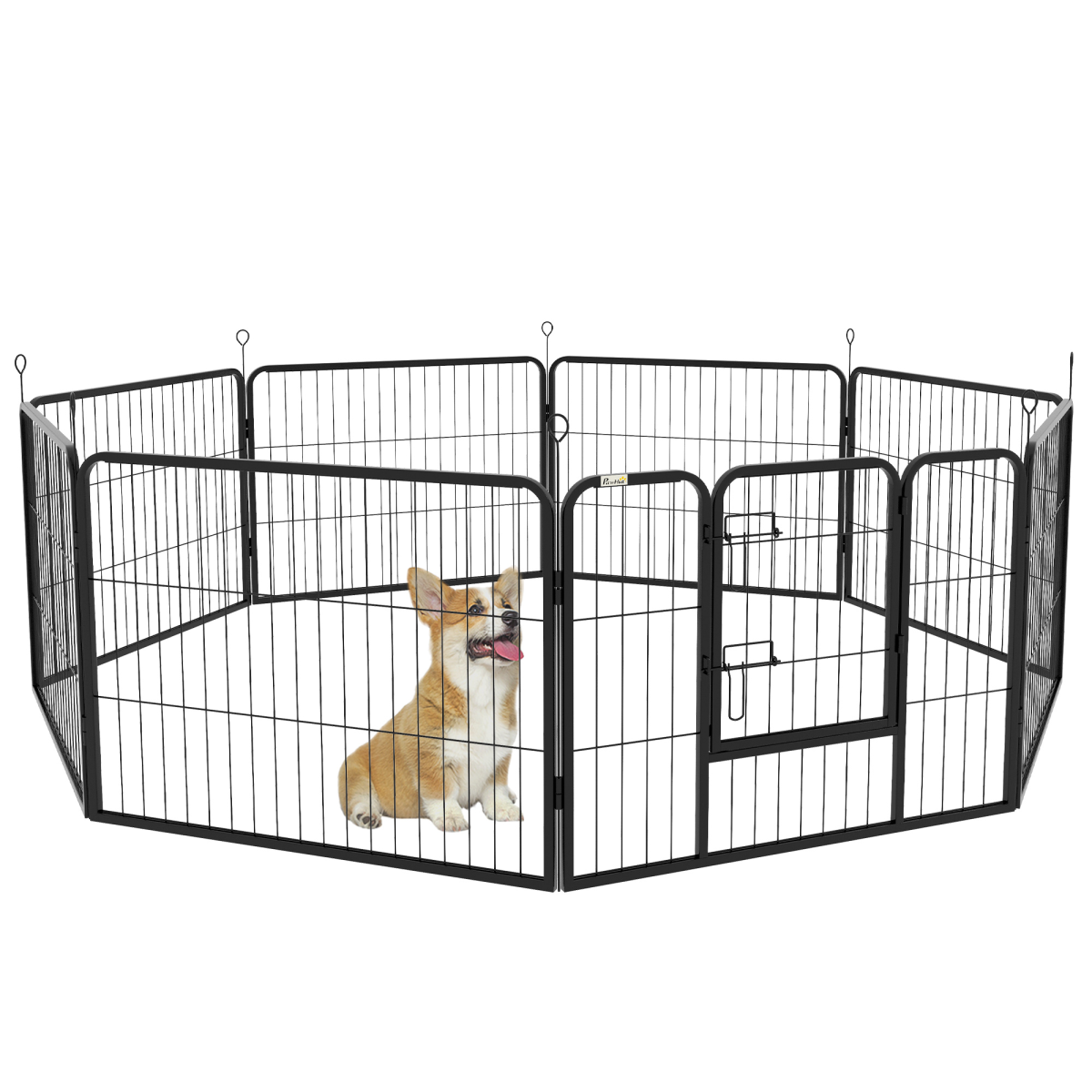 Pawhut 8-Panel Steel Pet Playpen and House - Indoor/Outdoor, Black
