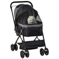 Foldable Pet Stroller with Reversible Handle - Four-Wheel Travel Carriage Black