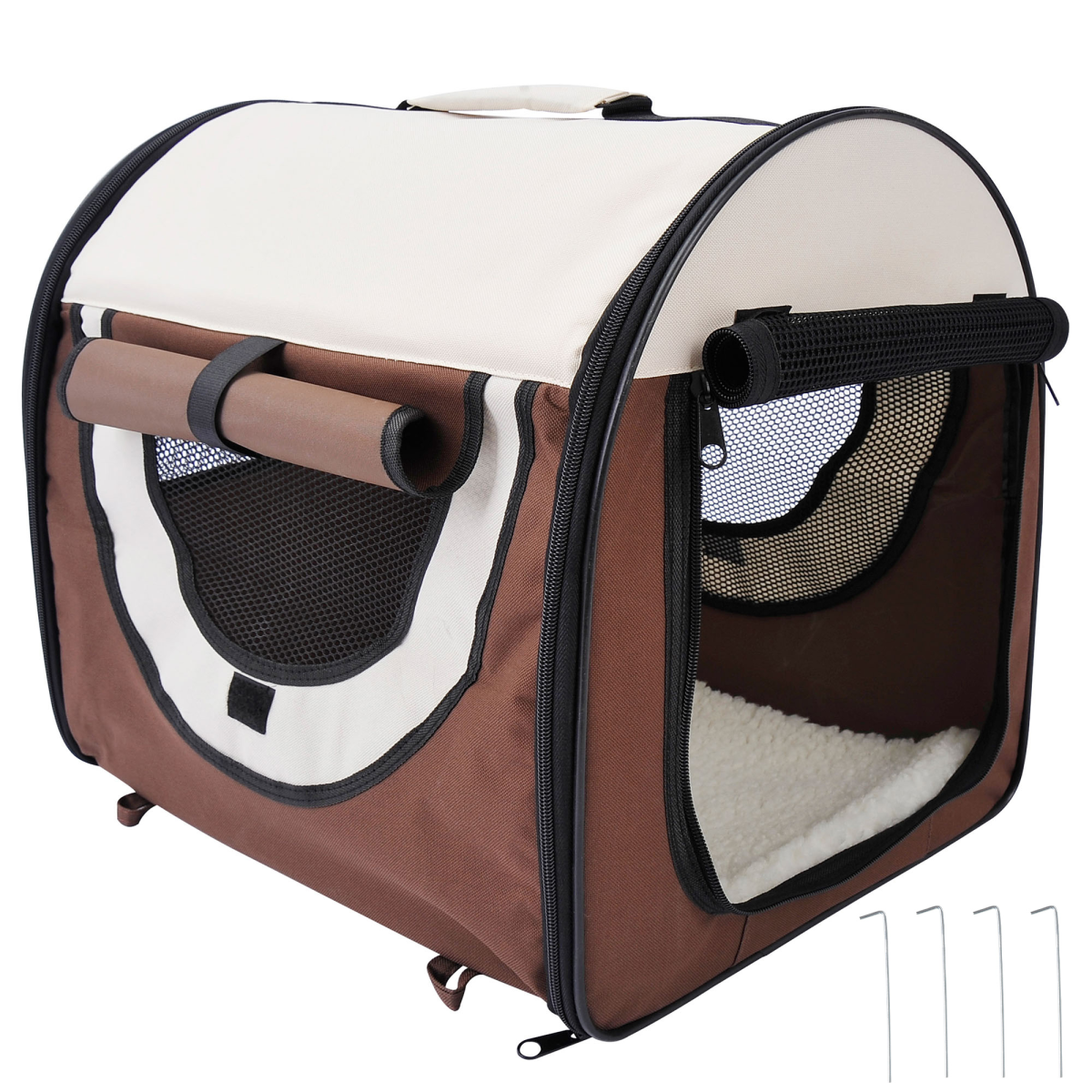 Foldable Mesh Pet Carrier for Small Dogs & Cats with Ground Stakes
