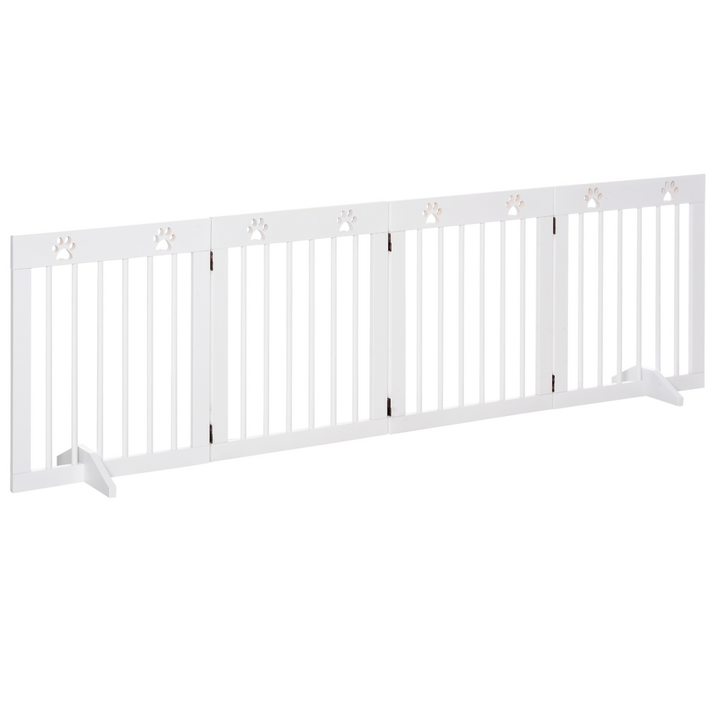 Freestanding 4-Panel Folding Wooden Dog Gate with Removable Feet