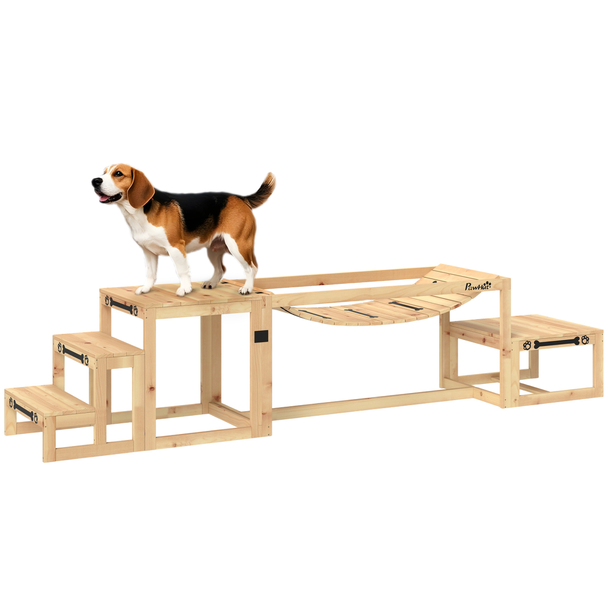 PawHut 3-Piece Wooden Dog Agility Kit: Soft Bridge, Pause Platform & Ladder