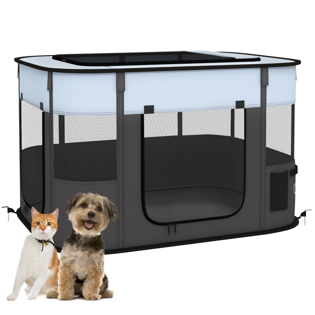 PawHut Portable Pet Pen for Small Animals - Foldable, Up to 10kg, Grey
