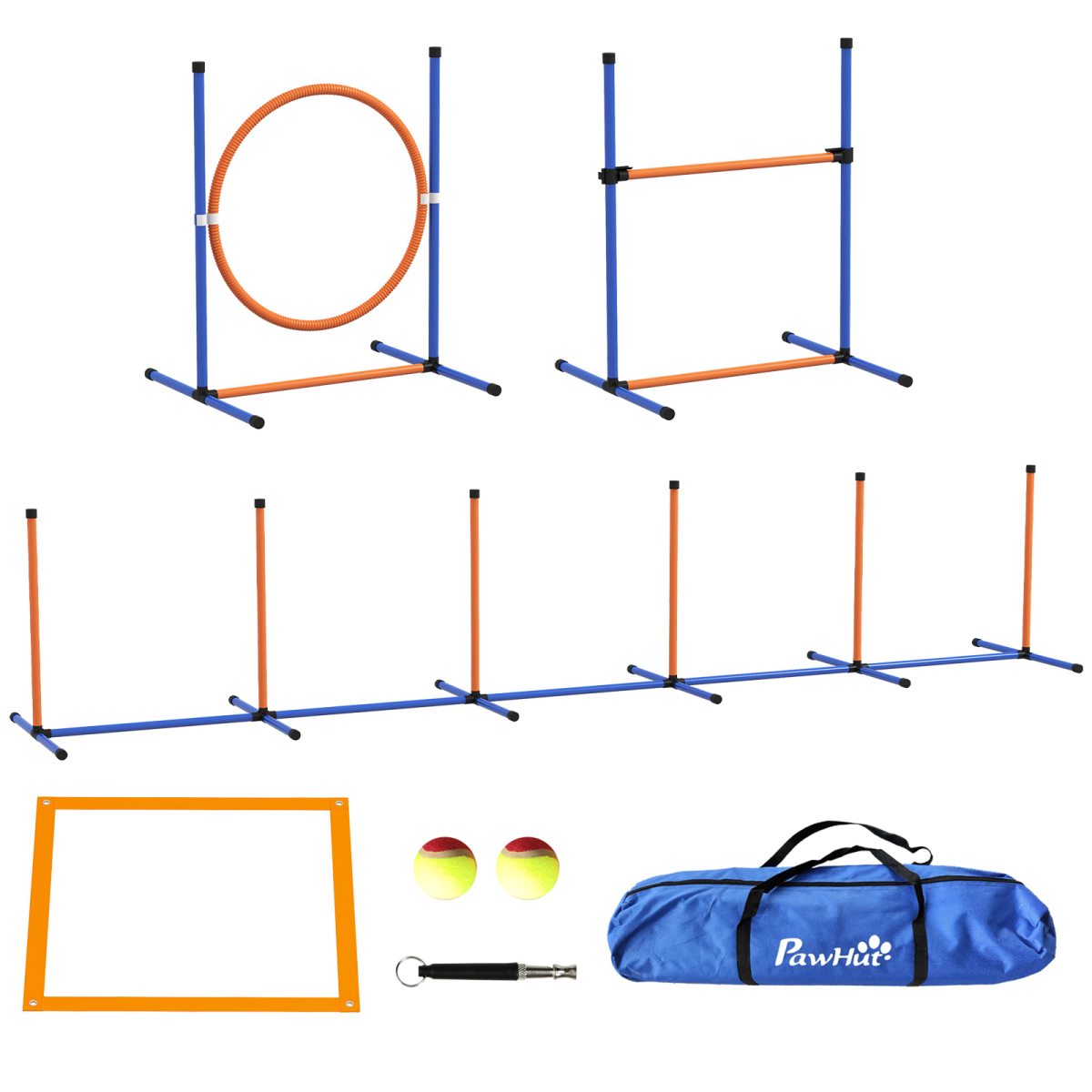 PawHut 4-Piece Dog Agility Set with Carry Bag - Poles, Hurdle, Ring, Pause Box