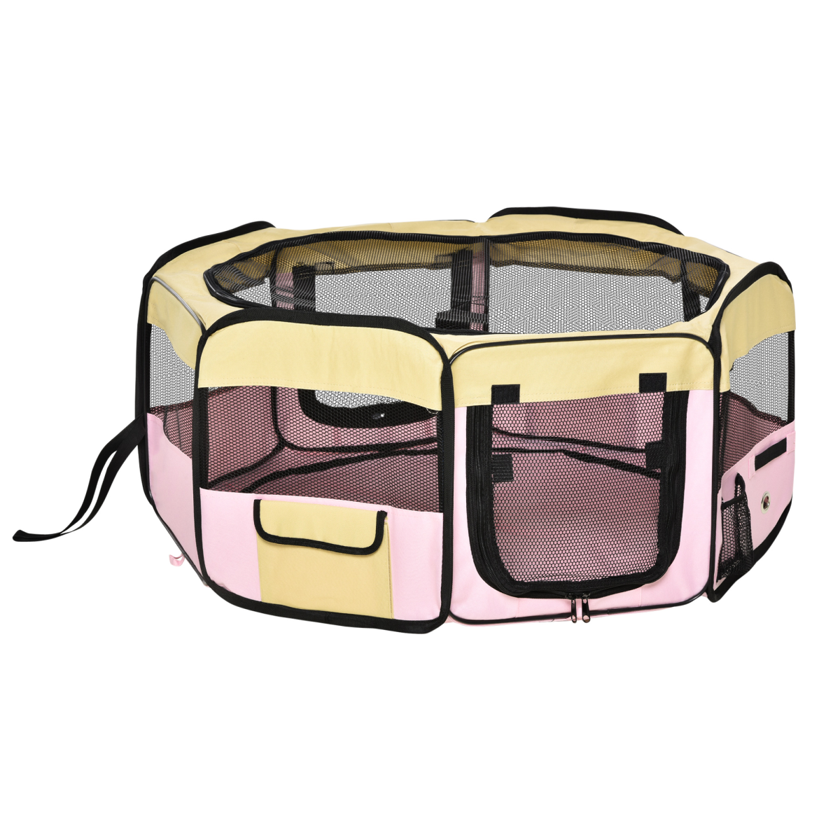 Pink Fabric Pet Playpen - Portable, Foldable Mesh Enclosure for Small Pets