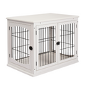 Wooden Dog Crate End Table with Metal Wire - Small Dog Cage, White