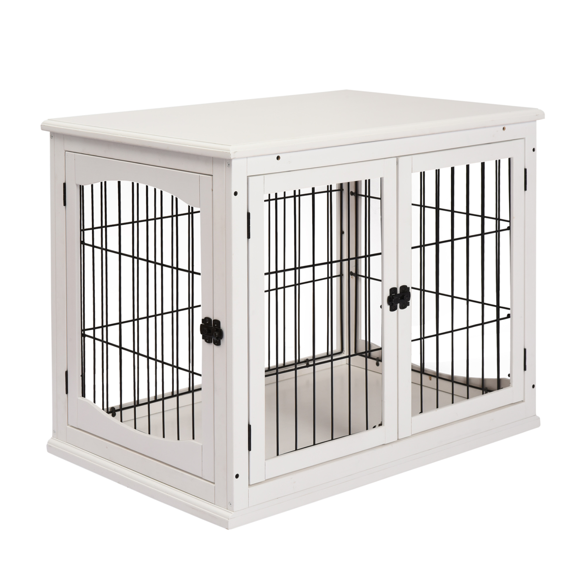 Wooden Dog Crate End Table with Metal Wire - Small Dog Cage, White