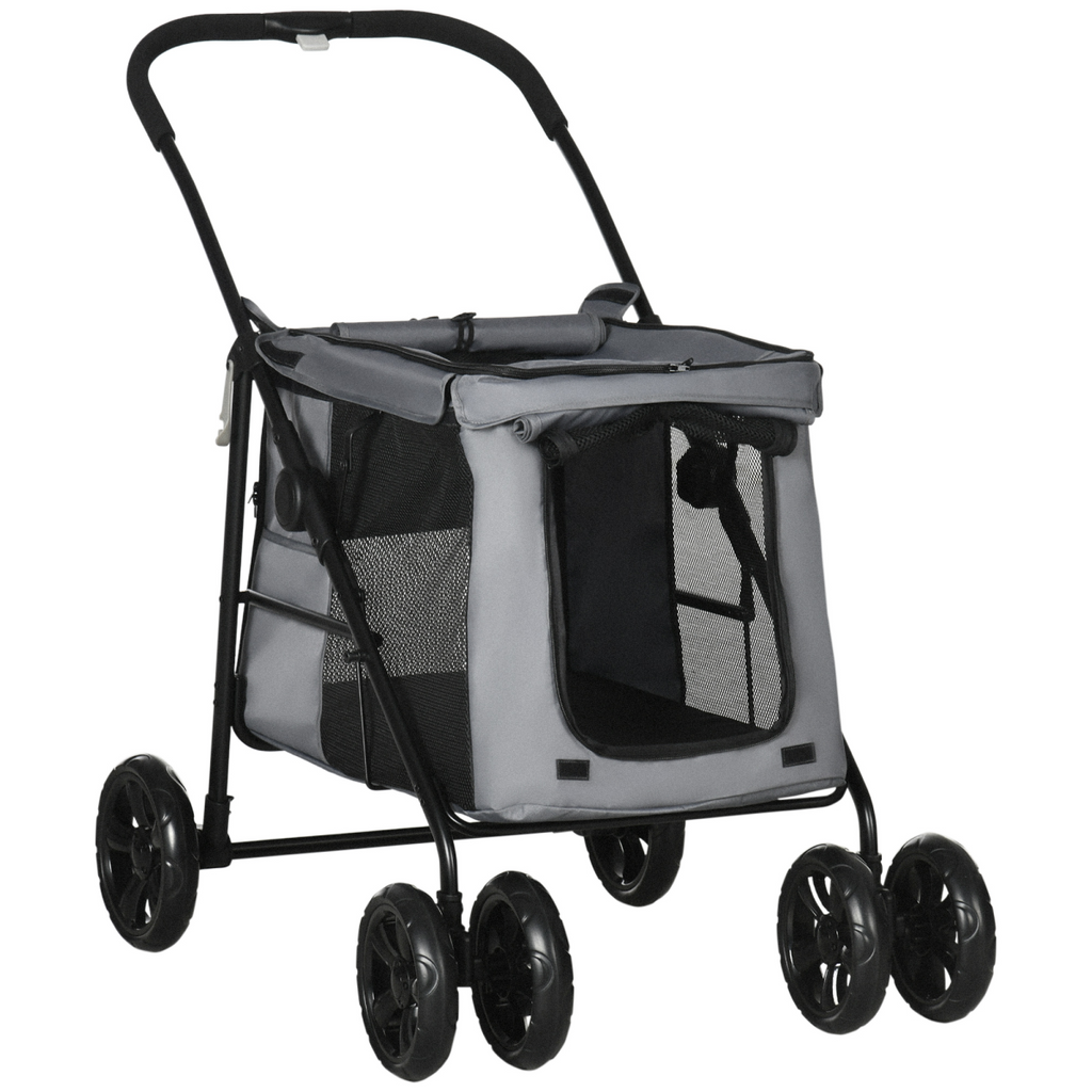PawHut One-Click Foldable Pet Stroller with Mesh Windows for Small Dogs - Grey