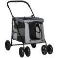 PawHut One-Click Foldable Pet Stroller with Mesh Windows for Small Dogs - Grey