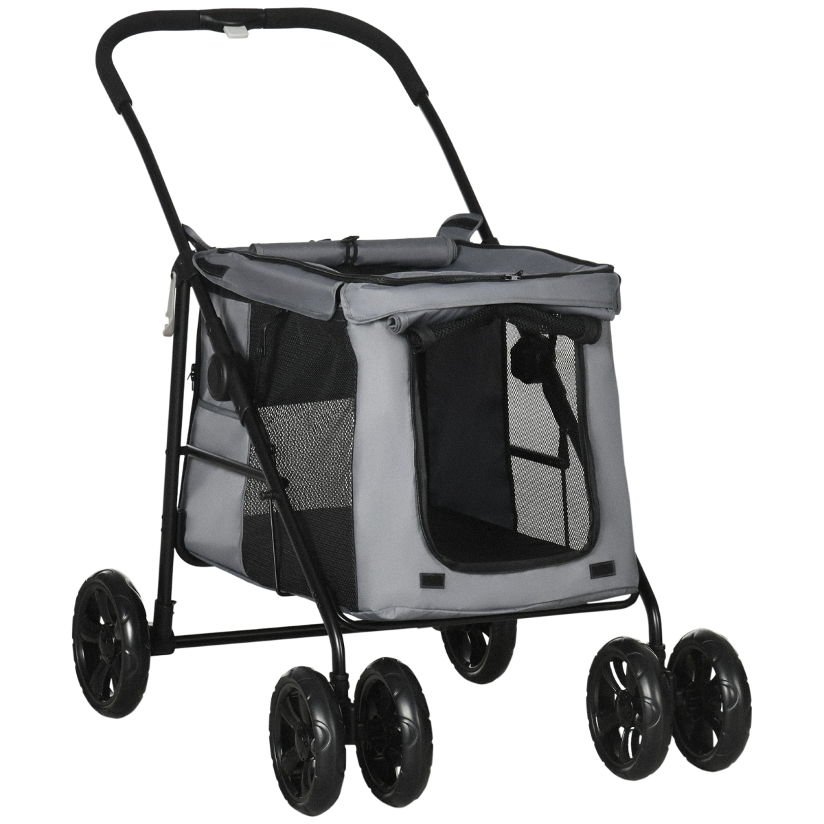 PawHut One-Click Foldable Pet Stroller with Mesh Windows for Small Dogs - Grey