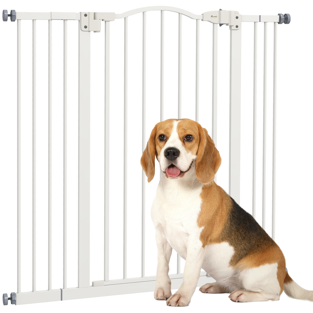PawHut Adjustable Metal Pet Gate 74-100cm with Auto-Close Door - White
