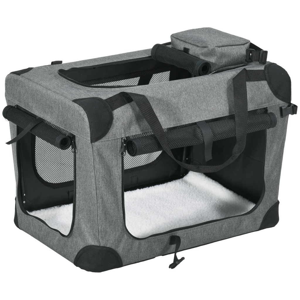 PawHut Folding Pet Carrier Bag House with Cushion, Grey, 60x41x41 cm