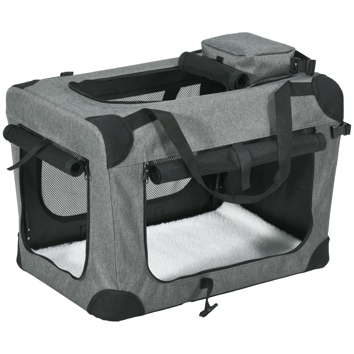 PawHut Folding Pet Carrier Bag House with Cushion, Grey, 60x41x41 cm