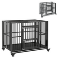 PawHut 43 Foldable Heavy-Duty Dog Crate with Locks, Removable Tray & Wheels