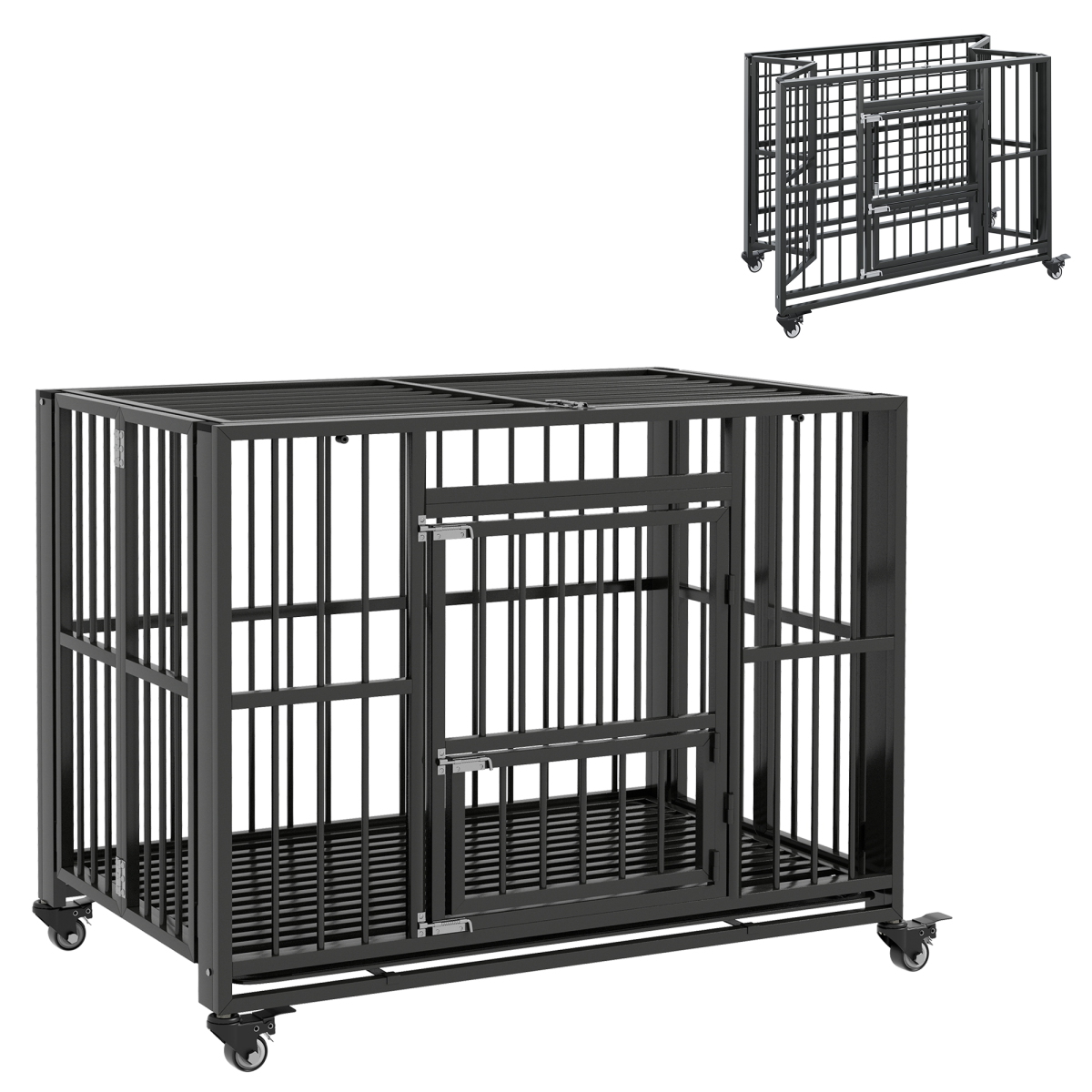 PawHut 43 Foldable Heavy-Duty Dog Crate with Locks, Removable Tray & Wheels