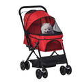 Foldable Four-Wheel Pet Stroller with Reversible Handle, Brakes & Storage