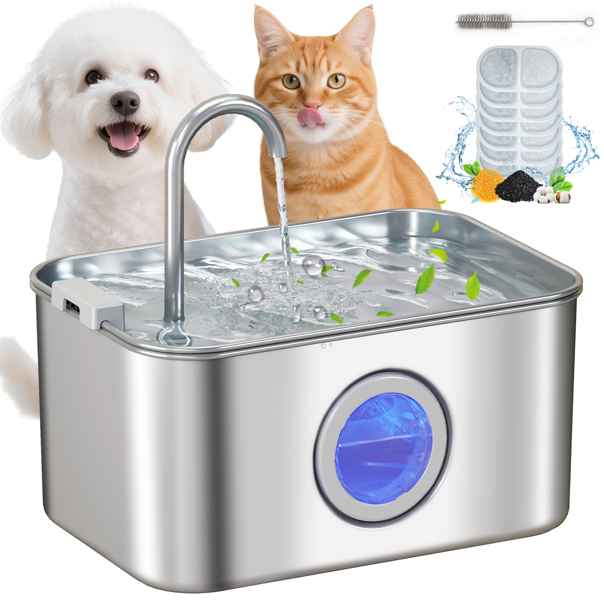 PawHut 3.2L Cat Water Fountain - Stainless Steel, Ultra-Quiet