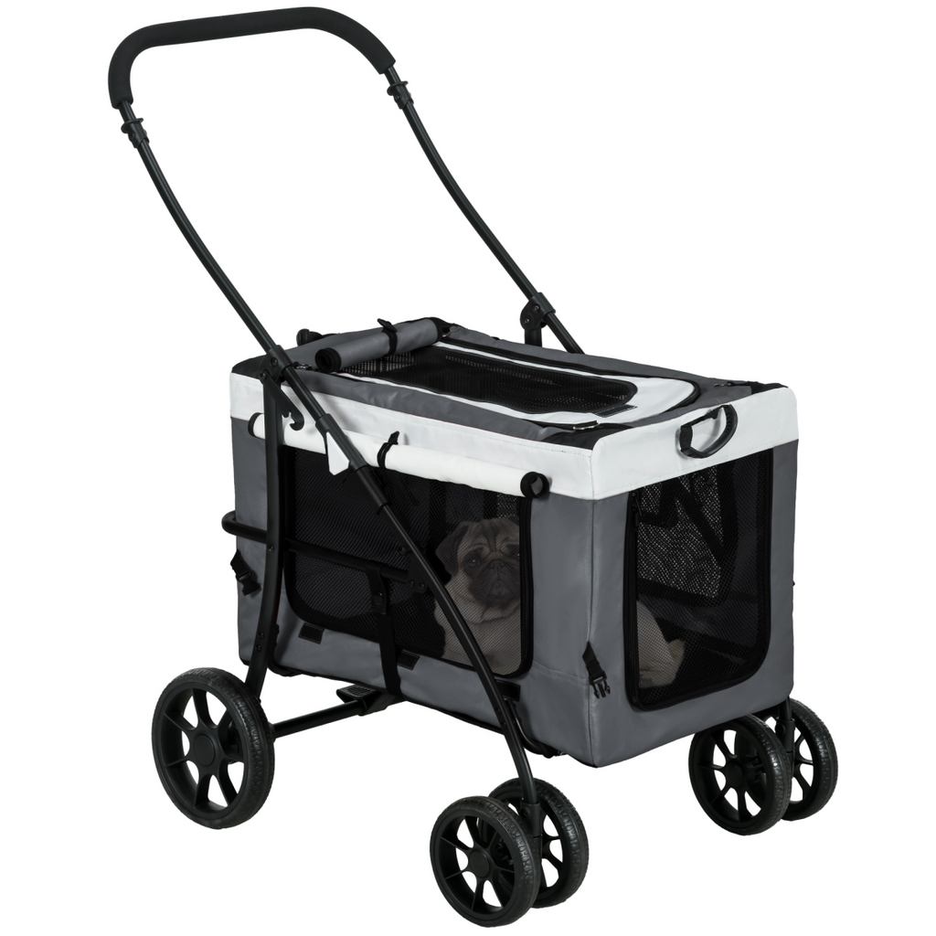 PawHut Foldable Pet Stroller with Detachable Carrier - Soft Padding Grey