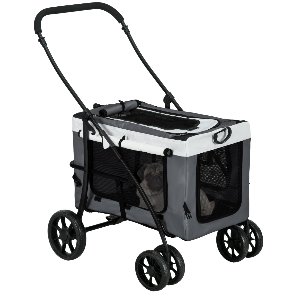 PawHut Foldable Pet Stroller with Detachable Carrier - Soft Padding Grey