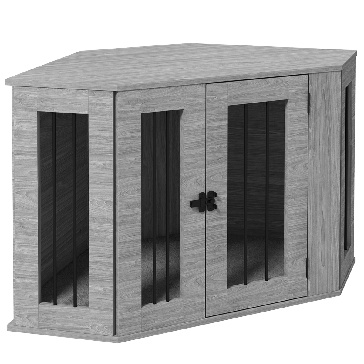 PawHut Dog Crate & Side Table for Medium Dogs, Large Door, Grey
