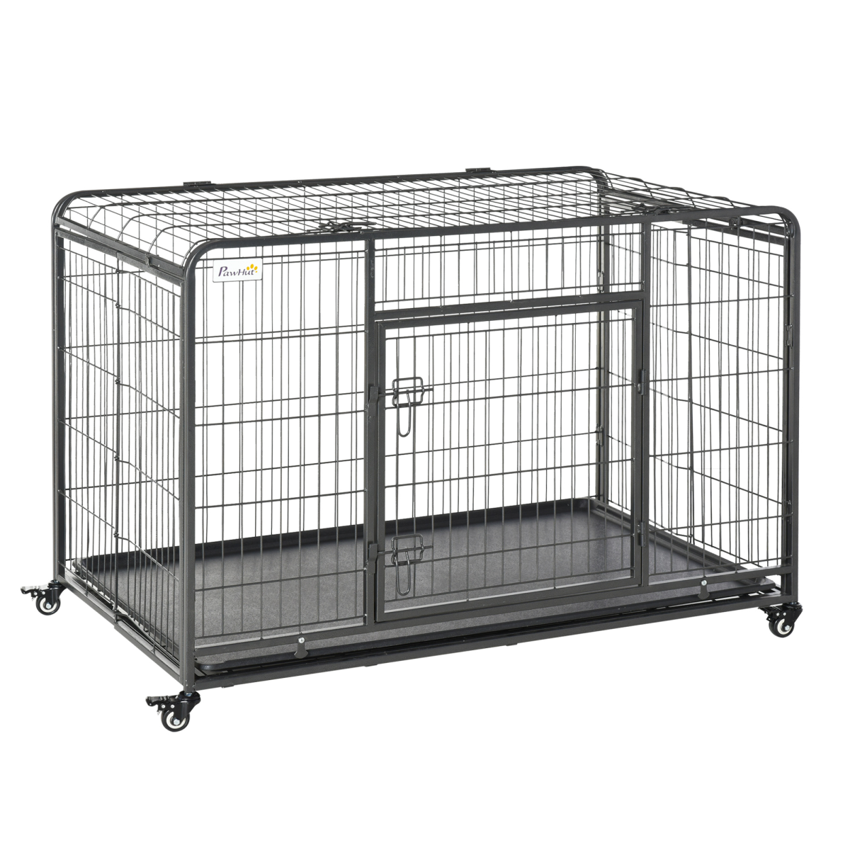 81x125cm Pawhut Metal Dog Cage with Locking Door and Wheels Extra Large