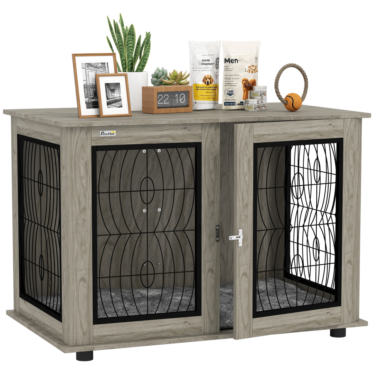 PawHut 44.5-Inch End Table Dog Crate with Cushion & Locking Door